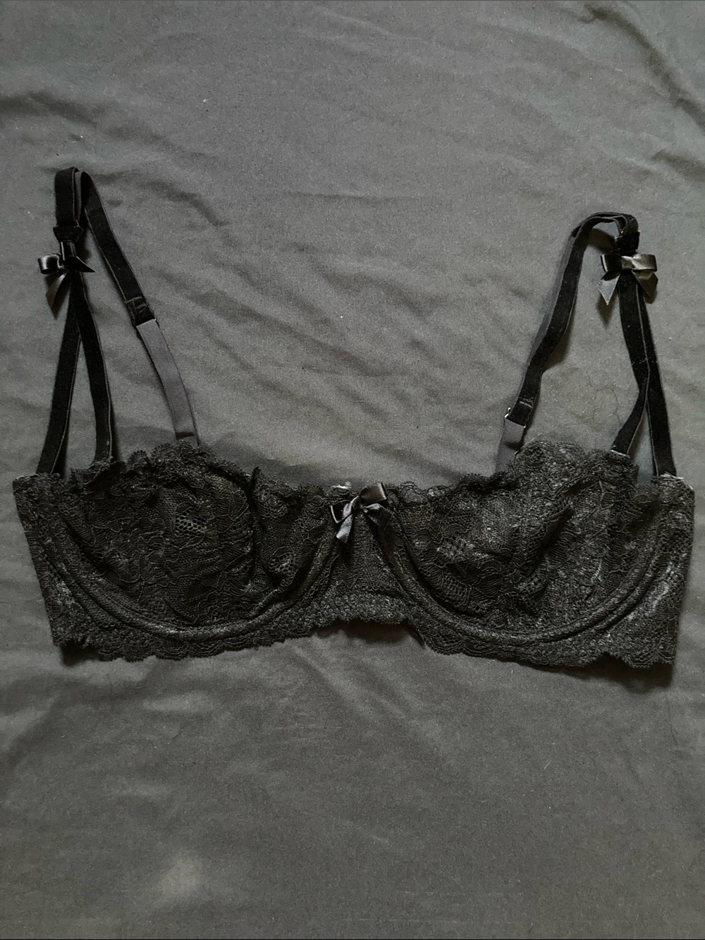 Dollskill Widow Balconette Bra Black Sheer Lace Underwire Bows Size Large